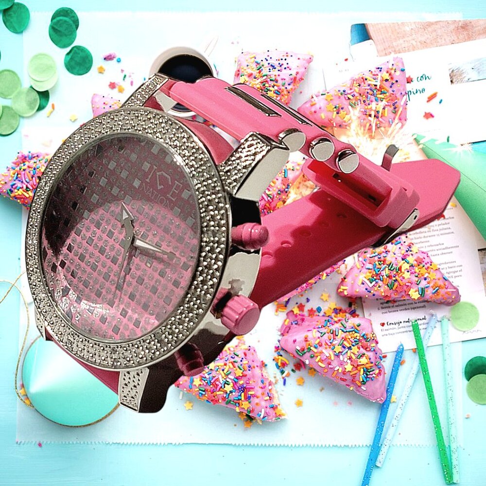 Pink & Silver Watch for Women Big Face Fashion Iced Out watch from ICE NATION